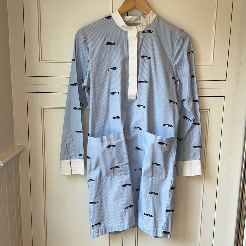 Sea New York Blue Cotton Pinstripe Summer Dress Size 2